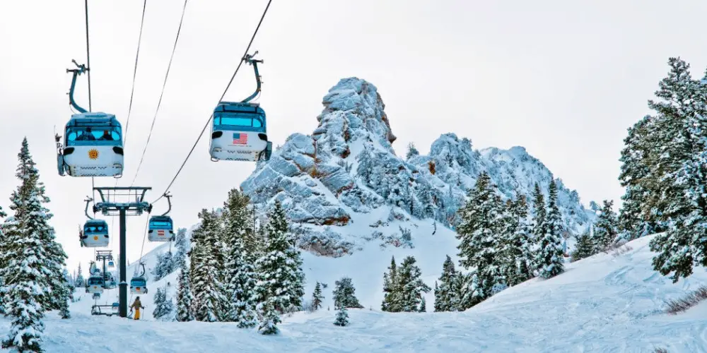 Gondola ski lifts in Snowbasin Utah.