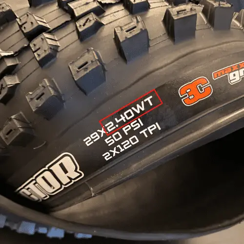 Mountain bike tire width on tire